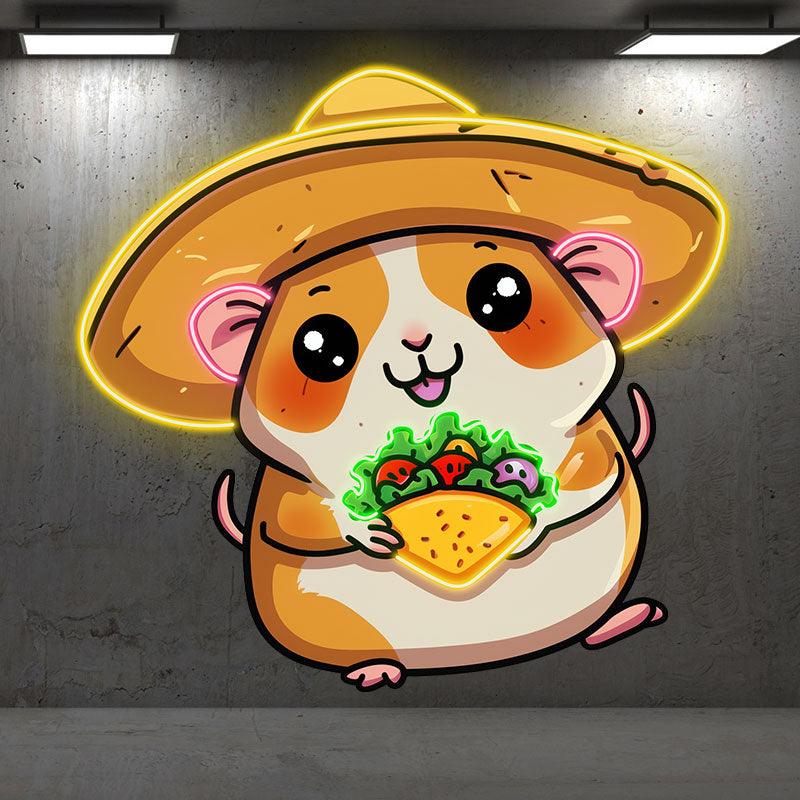 Cute Little Mouse Neon signs Lights - LED Lights with Big Hat and Pizza in Hand, Funny Home Decor, Perfect Party Vibe