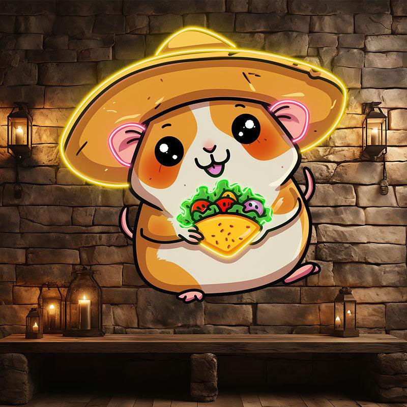 Cute Little Mouse Neon signs Lights - LED Lights with Big Hat and Pizza in Hand, Funny Home Decor, Perfect Party Vibe