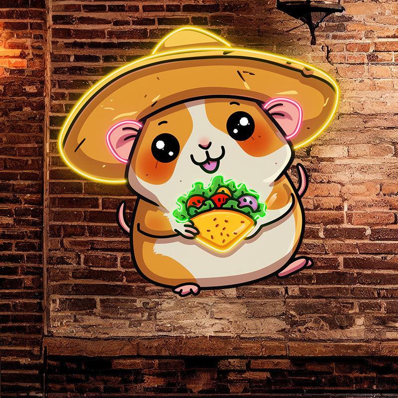 Cute Little Mouse Neon signs Lights - LED Lights with Big Hat and Pizza in Hand, Funny Home Decor, Perfect Party Vibe