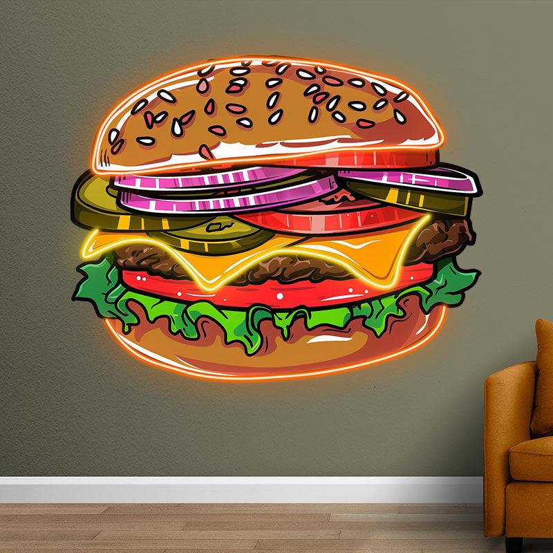 Tasty Burger Neon signs Lights - LED lights filled with fresh veggies and meat, sprinkled sesame seeds design, creative home decor, perfect party ambiance!