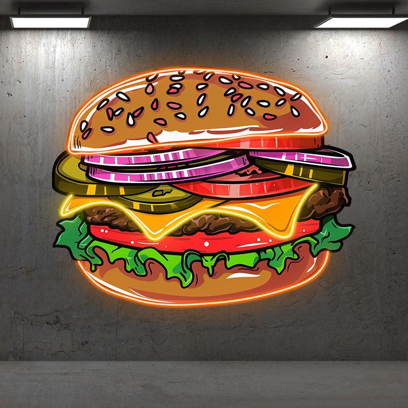 Tasty Burger Neon signs Lights - LED lights filled with fresh veggies and meat, sprinkled sesame seeds design, creative home decor, perfect party ambiance!