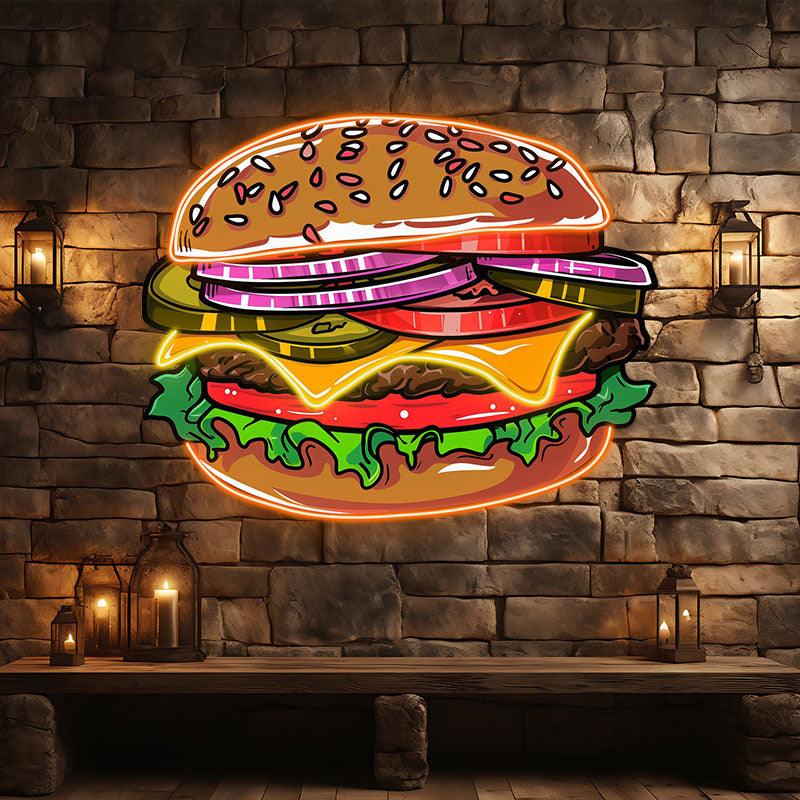 Tasty Burger Neon signs Lights - LED lights filled with fresh veggies and meat, sprinkled sesame seeds design, creative home decor, perfect party ambiance!