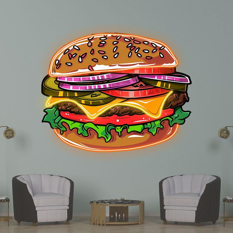 Tasty Burger Neon signs Lights - LED lights filled with fresh veggies and meat, sprinkled sesame seeds design, creative home decor, perfect party ambiance!