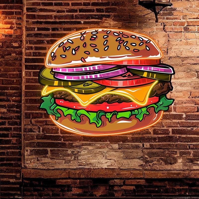 Tasty Burger Neon signs Lights - LED lights filled with fresh veggies and meat, sprinkled sesame seeds design, creative home decor, perfect party ambiance!