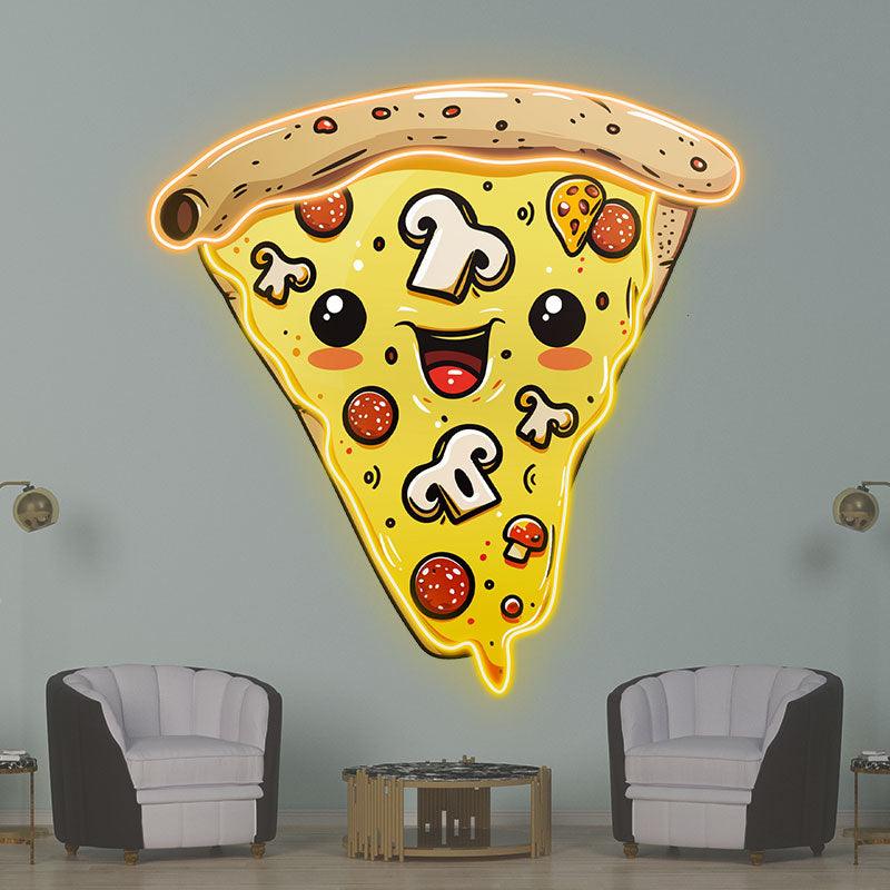 Creamy Chocolate Pizza Neon Lights - LED Lights, Smiley Face Emoji Design, Creative Home Decor, Perfect Party Vibe