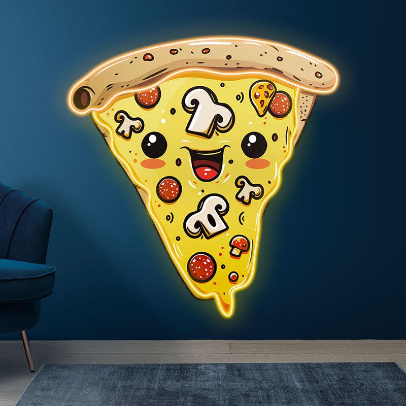 Creamy Chocolate Pizza Neon Lights - LED Lights, Smiley Face Emoji Design, Creative Home Decor, Perfect Party Vibe