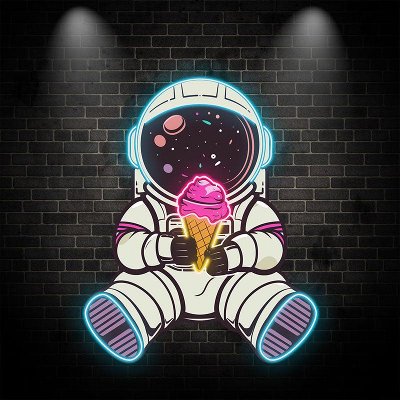 Spaceman Neon signs Lights - LED Lighting, sitting hand holding ice cream, helmet starry night design, creative home decor, perfect gifts