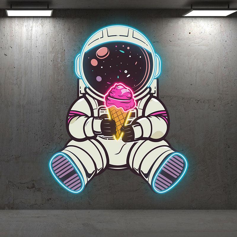 Spaceman Neon signs Lights - LED Lighting, sitting hand holding ice cream, helmet starry night design, creative home decor, perfect gifts