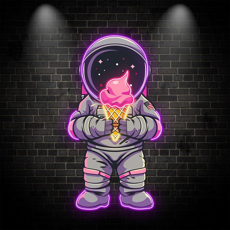 Purple Spaceman Neon signs Lights - LED Lights with Big Ice Cream in Hand, Creative Home Decor, Perfect Party Vibe