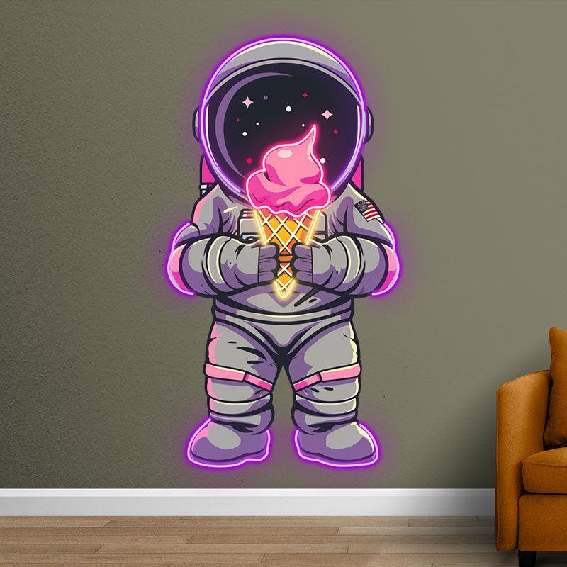 Purple Spaceman Neon signs Lights - LED Lights with Big Ice Cream in Hand, Creative Home Decor, Perfect Party Vibe