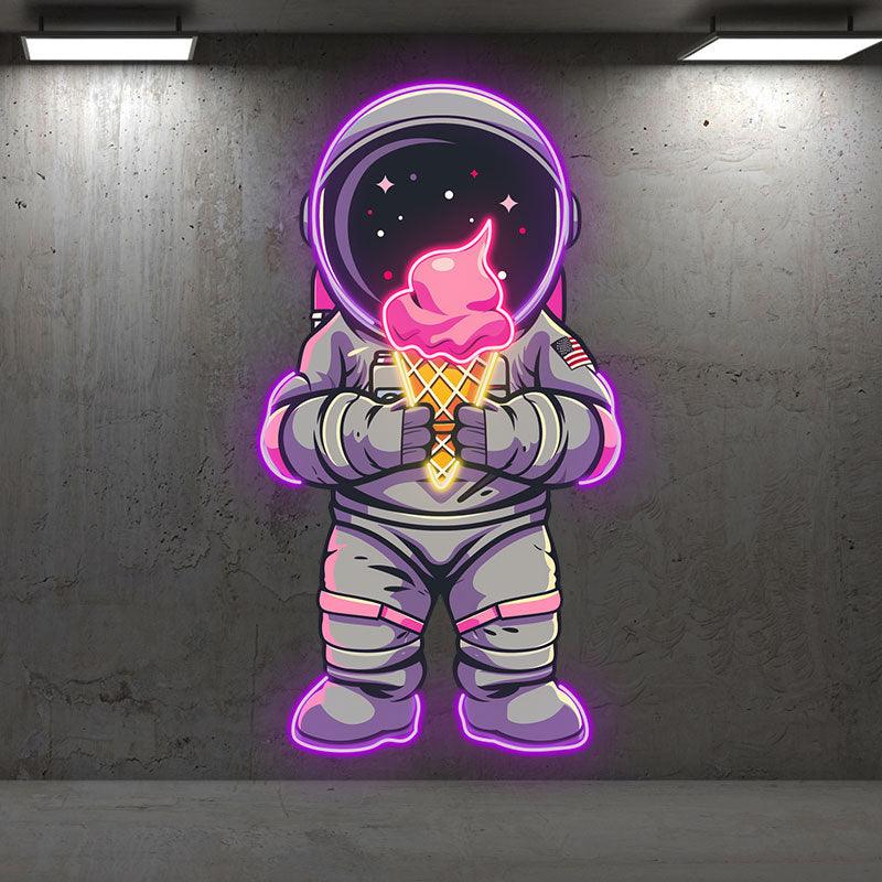 Purple Spaceman Neon signs Lights - LED Lights with Big Ice Cream in Hand, Creative Home Decor, Perfect Party Vibe