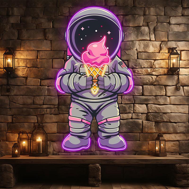 Purple Spaceman Neon signs Lights - LED Lights with Big Ice Cream in Hand, Creative Home Decor, Perfect Party Vibe
