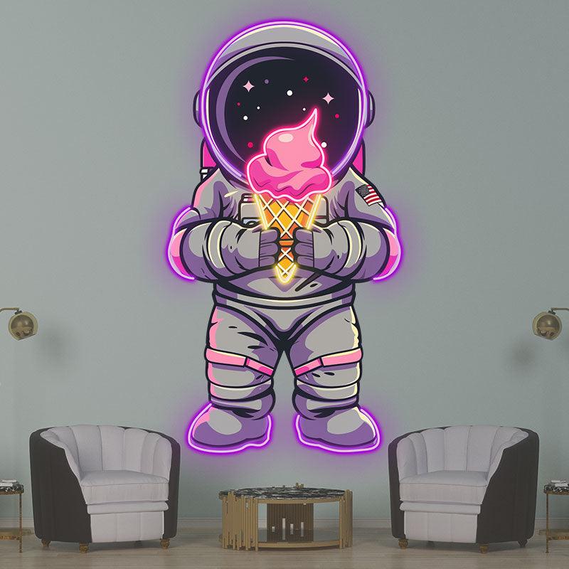 Purple Spaceman Neon signs Lights - LED Lights with Big Ice Cream in Hand, Creative Home Decor, Perfect Party Vibe
