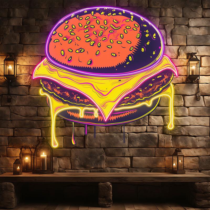 Sandwich Steak Big Burger Neon signs Lights - LED Lights, Sprinkled Melon Nuts, Flowing Spiced Juice, Creative Home Decor, Perfect Party Atmosphere