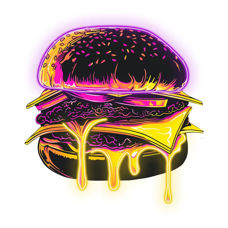 Sandwich Steak Vegetable Big Burger Neon signs - LED Light Fixture, Sprinkled Sesame Seeds, Flowing Spiced Juice, Purple Strip Light, Creative Home Decor