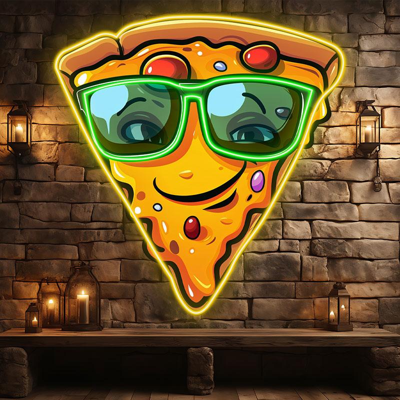 Smile Pizza LED Neon signs Lights - Wear Green Sunglasses Creative Decoration Lights | Home, Party, Restaurant Favors