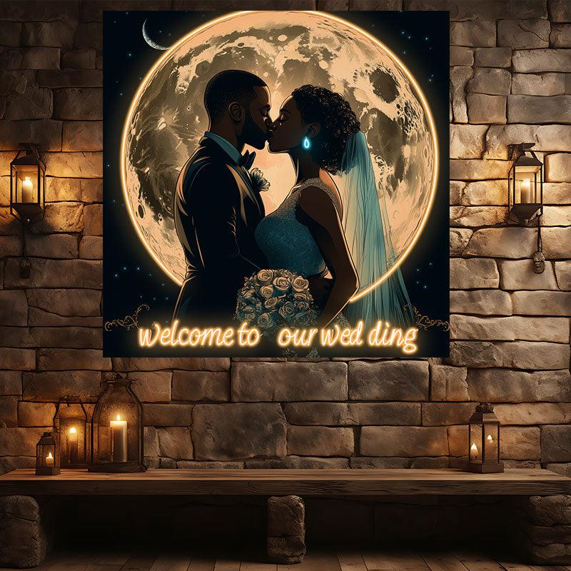 Romantic Wedding Neon signs| Bride and Groom Kissing Scene | Giant Moon Background Decoration | LED Lighting Blessing