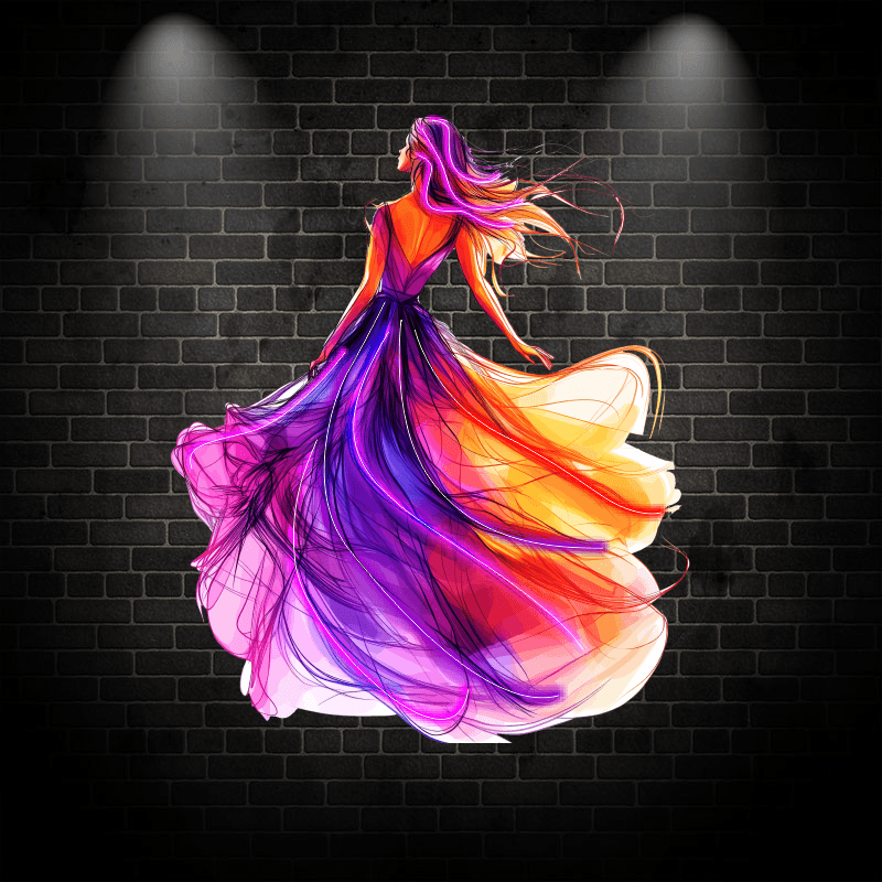 Fashion European and American Beauty Dancing Neon signs Lights - Red and purple light long dress dancing LED decorative lights, personalized home and creative space lighting