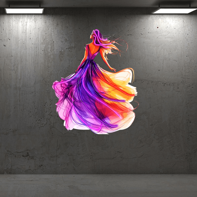 Fashion European and American Beauty Dancing Neon signs Lights - Red and purple light long dress dancing LED decorative lights, personalized home and creative space lighting