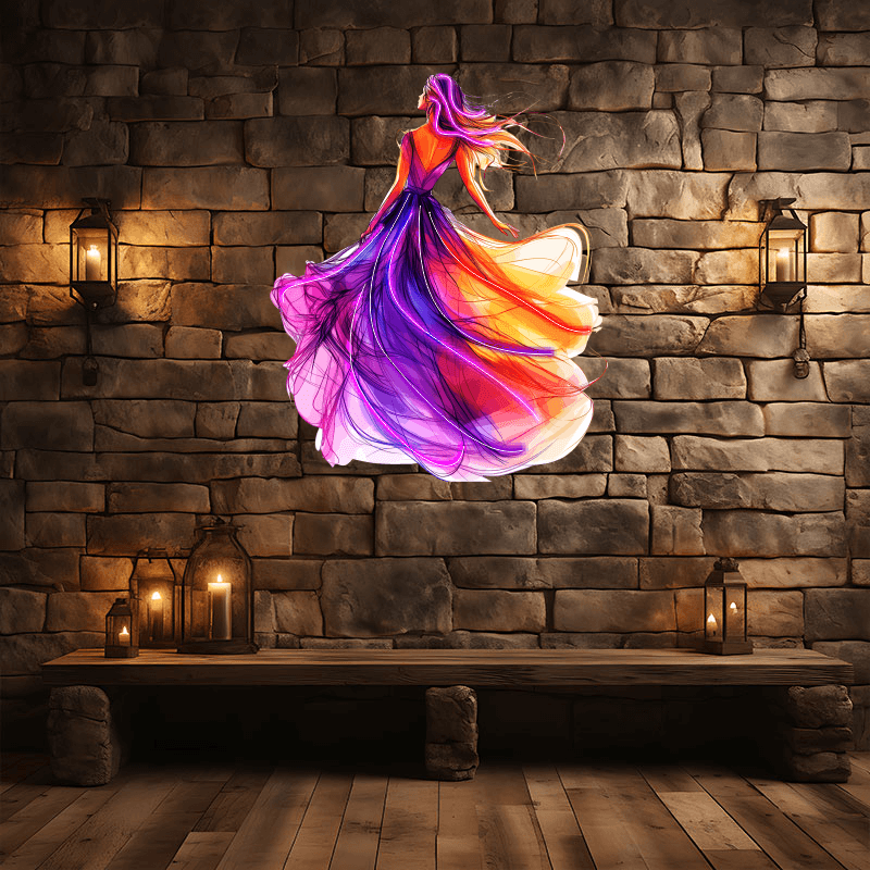 Fashion European and American Beauty Dancing Neon signs Lights - Red and purple light long dress dancing LED decorative lights, personalized home and creative space lighting