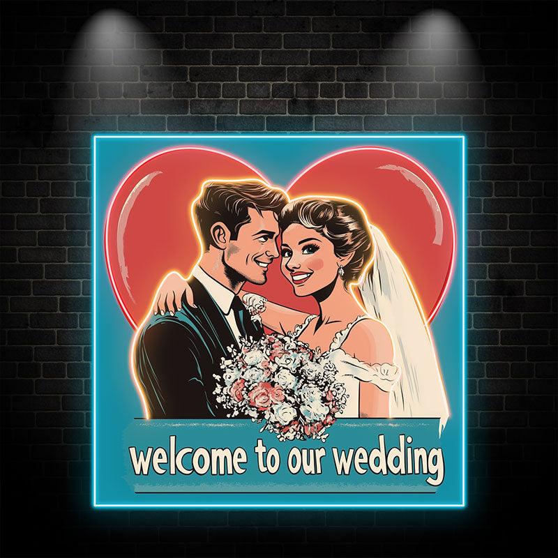Square Wedding Neon signs | Bride and Groom Happy Hugs | Red Big Love Background | LED Decoration Lighting