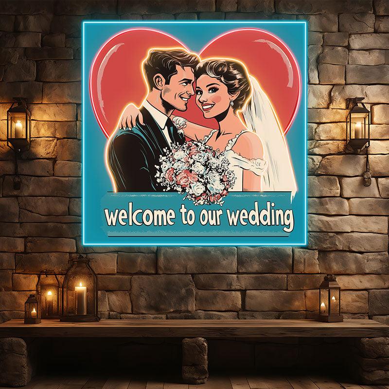 Square Wedding Neon signs | Bride and Groom Happy Hugs | Red Big Love Background | LED Decoration Lighting