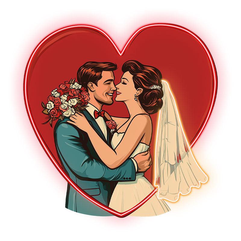 Red Big Love Background Neon signs | Bride and Groom Happy Hugs | Wedding Decoration LED Lighting | Romantic Atmosphere