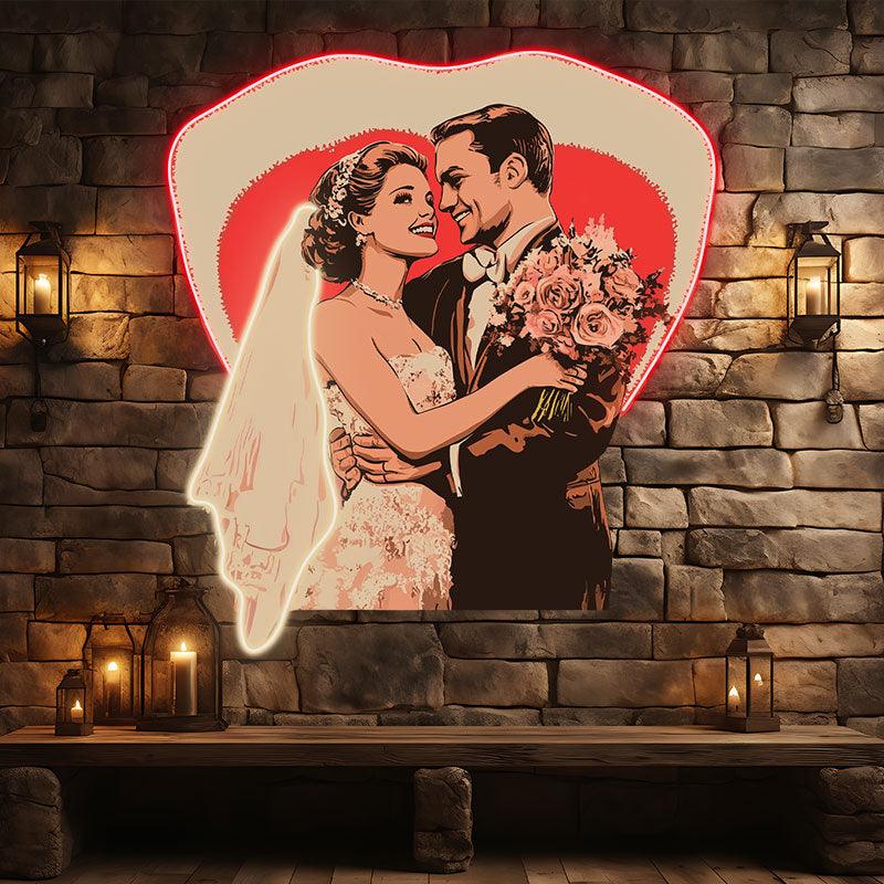 Bride And Groom Happy Embrace Neon signs | Happy Smile Background | Solid Shield LED Decoration | Wedding Lighting Art
