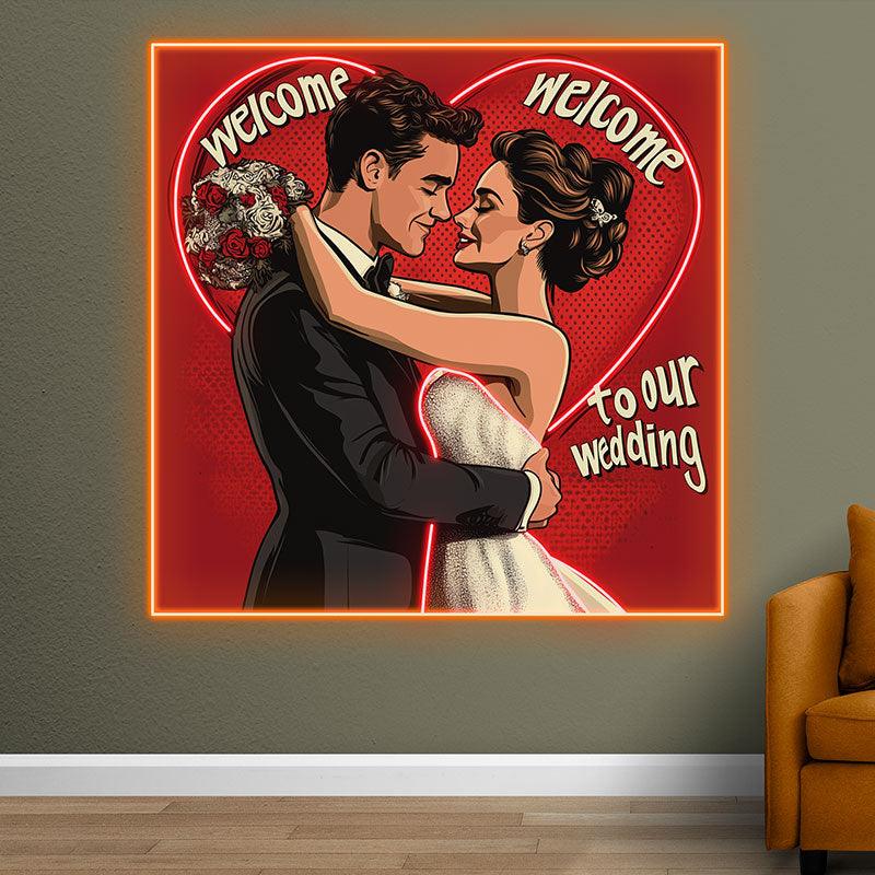 Square Photo Frame Neon signs| Bride and Groom Happy Hugs | Red Big Love Background | LED Wedding Decoration Lights