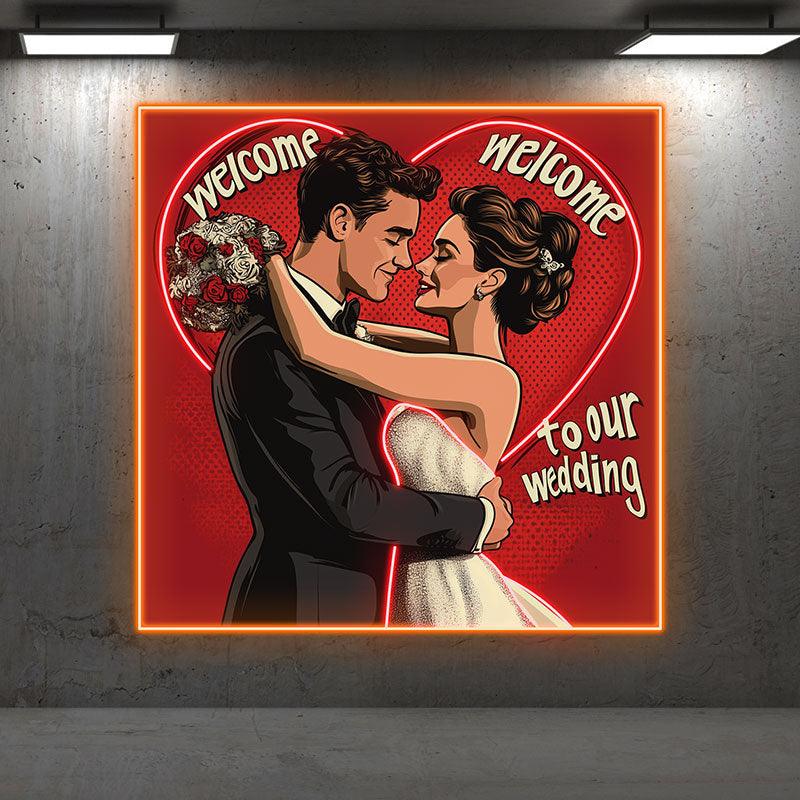 Square Photo Frame Neon signs| Bride and Groom Happy Hugs | Red Big Love Background | LED Wedding Decoration Lights