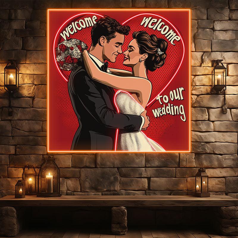 Square Photo Frame Neon signs| Bride and Groom Happy Hugs | Red Big Love Background | LED Wedding Decoration Lights