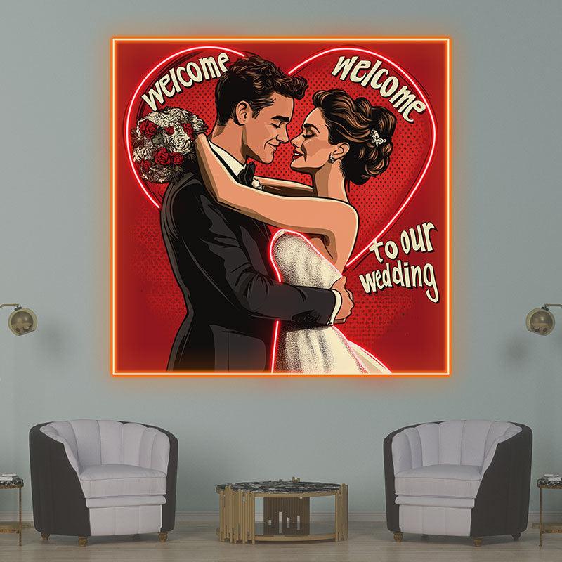 Square Photo Frame Neon signs| Bride and Groom Happy Hugs | Red Big Love Background | LED Wedding Decoration Lights