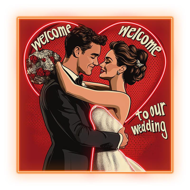 Square Photo Frame Neon signs| Bride and Groom Happy Hugs | Red Big Love Background | LED Wedding Decoration Lights