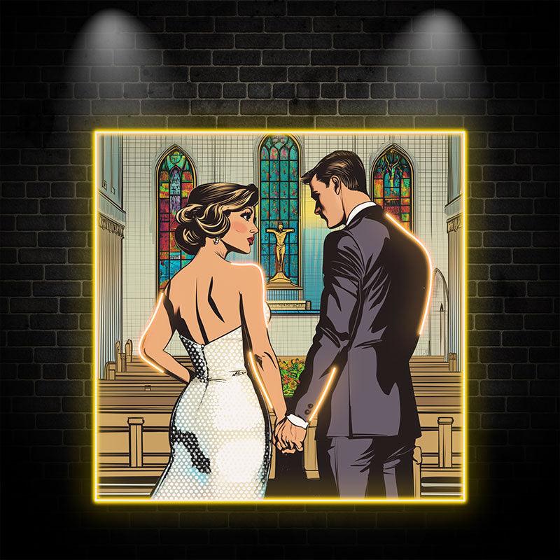 Square Photo Frame Neon signs | Bride And Groom Holding Hands In Church | LED Wedding Decoration Lighting | Romantic Atmosphere