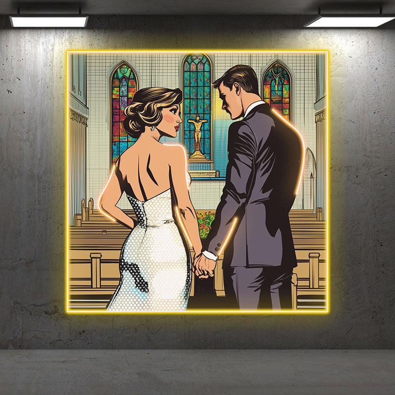 Square Photo Frame Neon signs | Bride And Groom Holding Hands In Church | LED Wedding Decoration Lighting | Romantic Atmosphere
