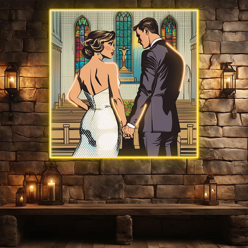 Square Photo Frame Neon signs | Bride And Groom Holding Hands In Church | LED Wedding Decoration Lighting | Romantic Atmosphere