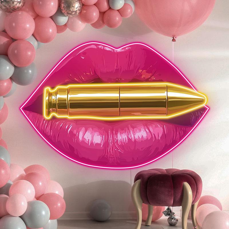 Red Lips Neon signs - Unique Bullet Design LED Decorative Lights for Bars, Parties and Home Decoration
