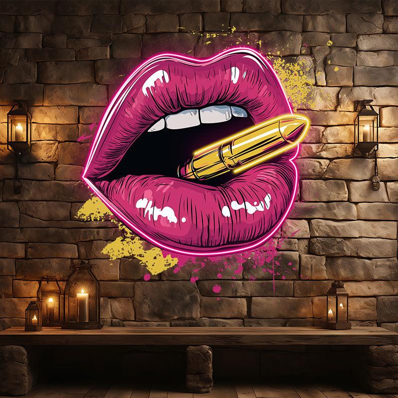 Red Lips Neon signs Lights - Contains Bullet Design LED Decorative Lights for Bars, Parties, Home and Creative Spaces