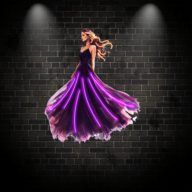 Europe and America Beauty Purple Long Skirt Neon signs Lights - Spread skirt accompanied by purple beams of LED decorative lights, personalized home and creative space lighting