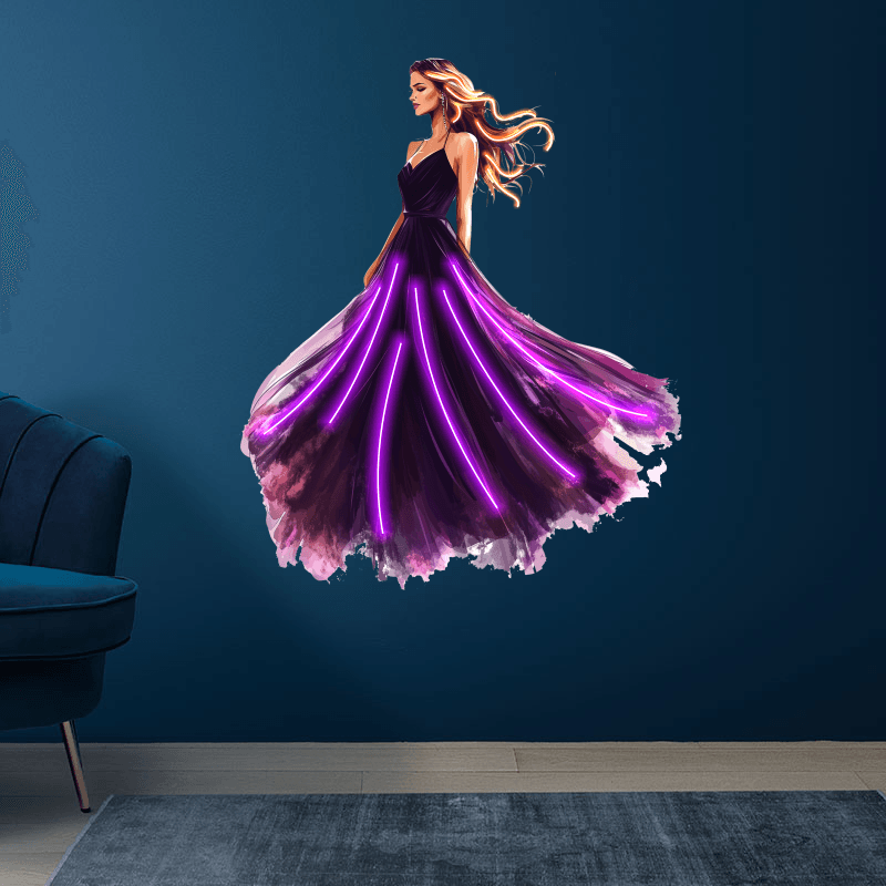 Europe and America Beauty Purple Long Skirt Neon signs Lights - Spread skirt accompanied by purple beams of LED decorative lights, personalized home and creative space lighting