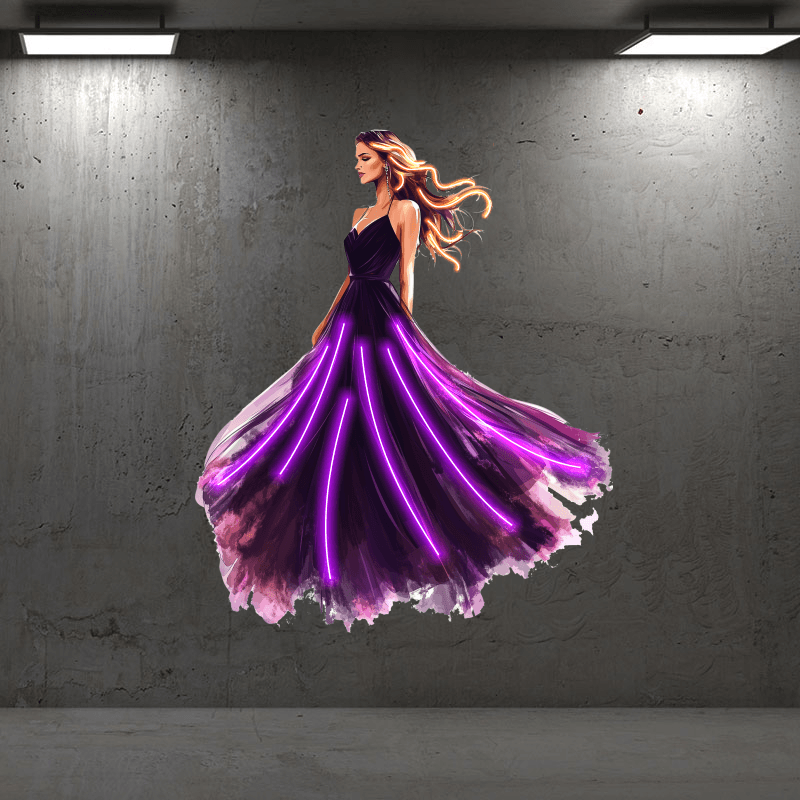 Europe and America Beauty Purple Long Skirt Neon signs Lights - Spread skirt accompanied by purple beams of LED decorative lights, personalized home and creative space lighting