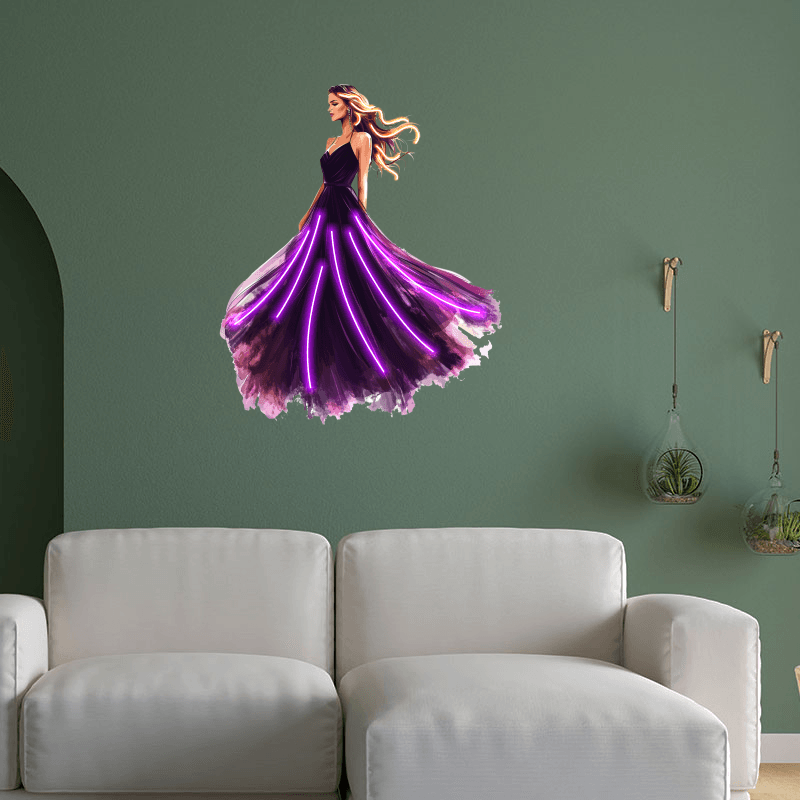 Europe and America Beauty Purple Long Skirt Neon signs Lights - Spread skirt accompanied by purple beams of LED decorative lights, personalized home and creative space lighting