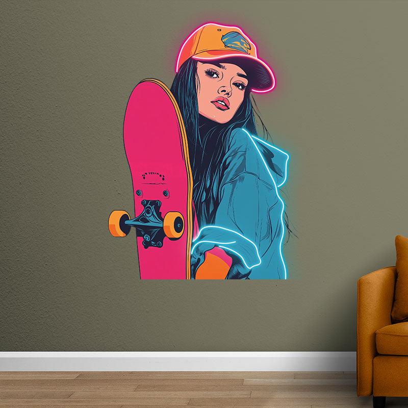 Skateboard Girl Neon signs Lights - Cute LED Decorative Lights for Bedrooms, Playrooms and Creative Spaces