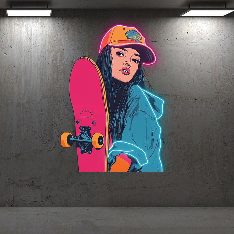 Skateboard Girl Neon signs Lights - Cute LED Decorative Lights for Bedrooms, Playrooms and Creative Spaces