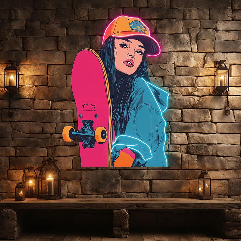 Skateboard Girl Neon signs Lights - Cute LED Decorative Lights for Bedrooms, Playrooms and Creative Spaces