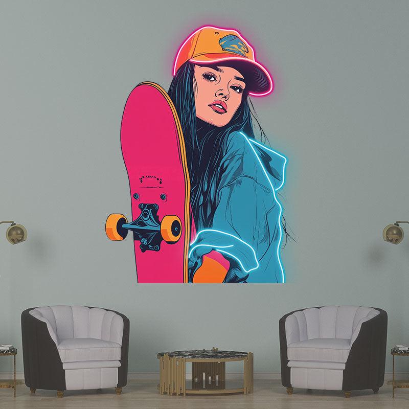 Skateboard Girl Neon signs Lights - Cute LED Decorative Lights for Bedrooms, Playrooms and Creative Spaces