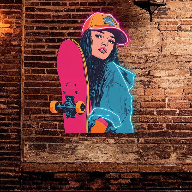 Skateboard Girl Neon signs Lights - Cute LED Decorative Lights for Bedrooms, Playrooms and Creative Spaces