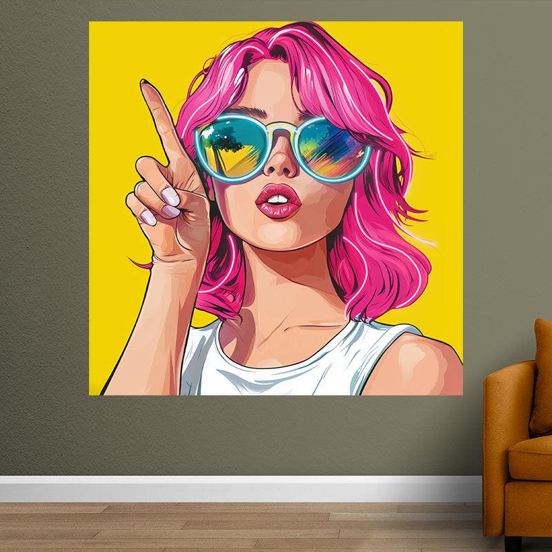 Stylish European and American Beauty Neon signs Lights - Red Hair, Finger Pointing Up, Yellow Square Photo Frame LED Decorative Lights, Personalized Home and Creative Space Lighting