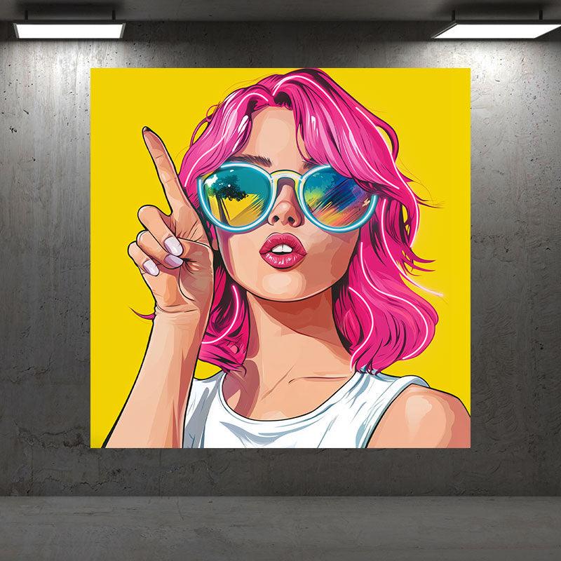 Stylish European and American Beauty Neon signs Lights - Red Hair, Finger Pointing Up, Yellow Square Photo Frame LED Decorative Lights, Personalized Home and Creative Space Lighting