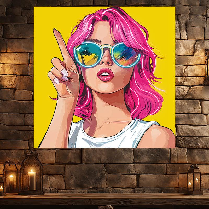 Stylish European and American Beauty Neon signs Lights - Red Hair, Finger Pointing Up, Yellow Square Photo Frame LED Decorative Lights, Personalized Home and Creative Space Lighting